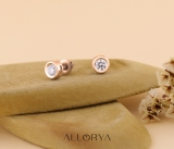 0.25 Cttw Round Lab Grown White Diamond Elegant Solitaire Bezel Set Screw Back Stud Earrings for Women in 18K Solid Rose Gold