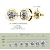 0.50 Cttw Round Lab Grown White Diamond Elegant Solitaire Bezel Set Screw Back Stud Earrings for Women in 18K Solid Yellow Gold
