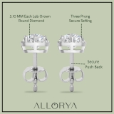 10K White Gold Halo Stud Earrings, IGI Certified 1.12 CT Round Lab Grown Diamond in Push Back