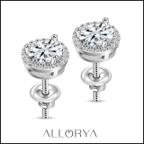 10K White Gold Halo Stud Earrings, IGI Certified 1.12 CT Round Lab Grown Diamond in Screw Back