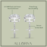 10K White Gold Halo Stud Earrings, IGI Certified 1.12 CT Round Lab Grown Diamond in Screw Back