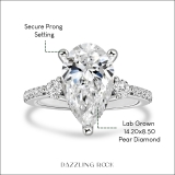 10K White Gold 3 Stone Ring, IGI Certified 4.80 ctw Pear & Round Lab Grown Diamond