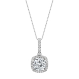 IGI Certified 10K White Gold Studded Bale Pendant with 18 inch Silver Chain, 2.50 cttw Cushion & Round Lab-Grown Diamond