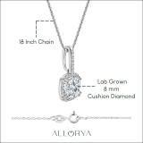 IGI Certified 10K White Gold Studded Bale Pendant with 18 inch Silver Chain, 2.50 cttw Cushion & Round Lab-Grown Diamond