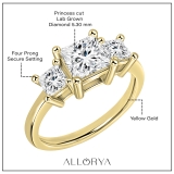 IGI Certified 1.30 Cttw Princess Lab Grown Diamond 3 Stone Trinity Ring, 14K Yellow Gold