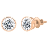 14K Rose Gold Solitaire Stud Earrings, 0.25 ctw Round Lab Grown Diamond in Screw Back