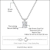 IGI Certified 2.00 Cttw Oval Lab Grown Diamond V Bail Solitaire Pendant with 18 inch Silver Chain, 10K White Gold