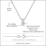 IGI Certified 1.00 Cttw Oval Lab Grown Diamond V Bail Solitaire Pendant with 18 inch Gold Chain, 10K White Gold