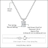 IGI Certified 1.50 Cttw Oval Lab Grown Diamond V Bail Solitaire Pendant with 18 inch Gold Chain, 10K White Gold