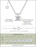 IGI Certified 2.50 Cttw Princess Lab Grown Diamond 4 Prong Solitaire Pendant with 18 inch Silver Chain, 10K White Gold