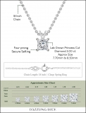 IGI Certified 3.00 Cttw Princess Lab Grown Diamond 4 Prong Solitaire Pendant with 18 inch Silver Chain, 10K White Gold