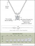 IGI Certified 2.00 Cttw Princess Lab Grown Diamond 4 Prong Solitaire Pendant with 18 inch Silver Chain, 925 Sterling Silver