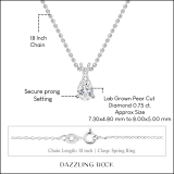 IGI Certified 0.75 Cttw Pear Cut Solitaire Lab Grown Diamond Classic Pendant with 18 inch Silver Chain, 10K White Gold