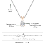 IGI Certified 1.00 Cttw Pear Cut Solitaire Lab Grown Diamond Classic Pendant with 18 inch Silver Chain, 14K Rose Gold