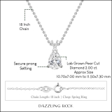 IGI Certified 2.00 Cttw Pear Cut Solitaire Lab Grown Diamond Classic Pendant with 18 inch Silver Chain, 925 Sterling Silver