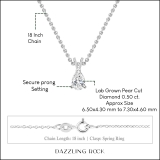 0.50 Cttw Pear Cut Solitaire Lab Grown Diamond Classic Pendant with 18 inch Gold Chain, 10K White Gold
