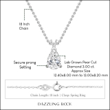 IGI Certified 3.00 Cttw Pear Cut Solitaire Lab Grown Diamond Classic Pendant with 18 inch Gold Chain, 14K White Gold