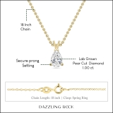 IGI Certified 1.00 Cttw Pear Cut Solitaire Lab Grown Diamond Classic Pendant with 18 inch Gold Chain, 14K Yellow Gold