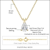 IGI Certified 3.00 Cttw Pear Cut Solitaire Lab Grown Diamond Classic Pendant with 18 inch Gold Chain, 14K Yellow Gold