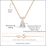 IGI Certified 1.50 Cttw Pear Cut Solitaire Lab Grown Diamond Classic Pendant with 18 inch Gold Chain, 18K Rose Gold