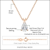 IGI Certified 3.00 Cttw Pear Cut Solitaire Lab Grown Diamond Classic Pendant with 18 inch Gold Chain, 18K Rose Gold