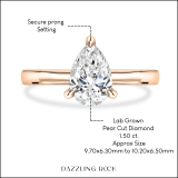 10K Rose Gold Solitaire Ring, IGI Certified 1.50 ctw Pear Lab Grown Diamond