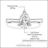 10K White Gold Solitaire Ring, IGI Certified 3.00 ctw Pear Lab Grown Diamond
