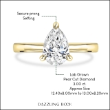 14K Yellow Gold Solitaire Ring, IGI Certified 3.00 ctw Pear Lab Grown Diamond