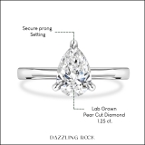 18K White Gold Solitaire Ring, IGI Certified 1.25 ctw Pear Lab Grown Diamond