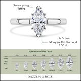 IGI Certified 3.00 Cttw Marquise Lab Grown Diamond V-Prong Solitaire Engagement Ring, 10K White Gold