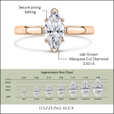 IGI Certified 2.50 Cttw Marquise Lab Grown Diamond V-Prong Solitaire Engagement Ring, 14K Rose Gold