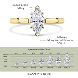 0.50 Cttw Marquise Lab Grown Diamond V-Prong Solitaire Engagement Ring, 14K Yellow Gold
