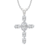 1.55 Cttw Oval & Round Lab Grown White Diamond Cross Pendant Necklace with 18 inch Silver Chain for Women in 925 Sterling Silver