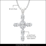 1.55 Cttw Oval & Round Lab Grown White Diamond Cross Pendant Necklace with 18 inch Silver Chain for Women in 925 Sterling Silver