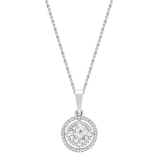 0.50 Carat Center & 0.12 Carat Side Round Lab Grown White Diamond Double Halo Pendant Necklace with 18 inch Silver Chain for Women in 925 Sterling Silver