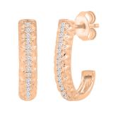 Round Lab Grown White Diamond in Between Metal Zigzag Line J Shape Pushback Hoop Earrings for Her (0.08 ctw, Color H-I, Clarity SI2) in 18K Rose Gold