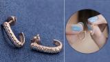 Round Lab Grown White Diamond in Between Metal Zigzag Line J Shape Screwback Hoop Earrings for Her (0.08 ctw, Color H-I, Clarity SI2) in 18K Rose Gold