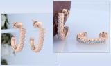 Round Lab Grown White Diamond in Between Metal Zigzag Line J Shape Screwback Hoop Earrings for Her (0.08 ctw, Color H-I, Clarity SI2) in 18K Rose Gold