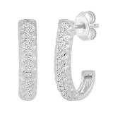 Round Lab Grown White Diamond in Between Metal Zigzag Line J Shape Pushback Hoop Earrings for Her (0.08 ctw, Color H-I, Clarity SI2) in 925 Sterling Silver