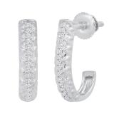 Round Lab Grown White Diamond in Between Metal Zigzag Line J Shape Screwback Hoop Earrings for Her (0.08 ctw, Color H-I, Clarity SI2) in 925 Sterling Silver