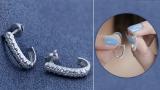 Round Lab Grown White Diamond in Between Metal Zigzag Line J Shape Screwback Hoop Earrings for Her (0.08 ctw, Color H-I, Clarity SI2) in 925 Sterling Silver