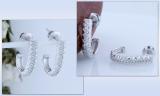 Round Lab Grown White Diamond in Between Metal Zigzag Line J Shape Screwback Hoop Earrings for Her (0.08 ctw, Color H-I, Clarity SI2) in 925 Sterling Silver