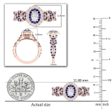 Lab Grown Center Oval and Side Round White Diamond with Round Blue Sapphire Alternate Interweaving Double Halo Wedding Ring for Women in 18K Rose Gold