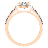Round Lab Grown Center & Side White Diamond with Blue Sapphire Split Shank Engagement Ring for Women in 18K Rose Gold