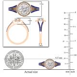 Round Lab Grown Center & Side White Diamond with Blue Sapphire Split Shank Engagement Ring for Women in 18K Rose Gold