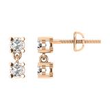 3mm Each Round Lab Grown White Diamond 2 Stone Screwback Dangle Drop Earrings for Women in 18K Rose Gold