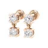 3mm Each Round Lab Grown White Diamond 2 Stone Screwback Dangle Drop Earrings for Women in 18K Rose Gold
