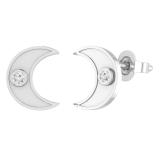 Round Lab Grown White Diamond Bezel Set Crescent Moon Stud Earrings for Women (0.13 ctw Color H-I Clarity SI2) in 925 Sterling Silver in Push Back