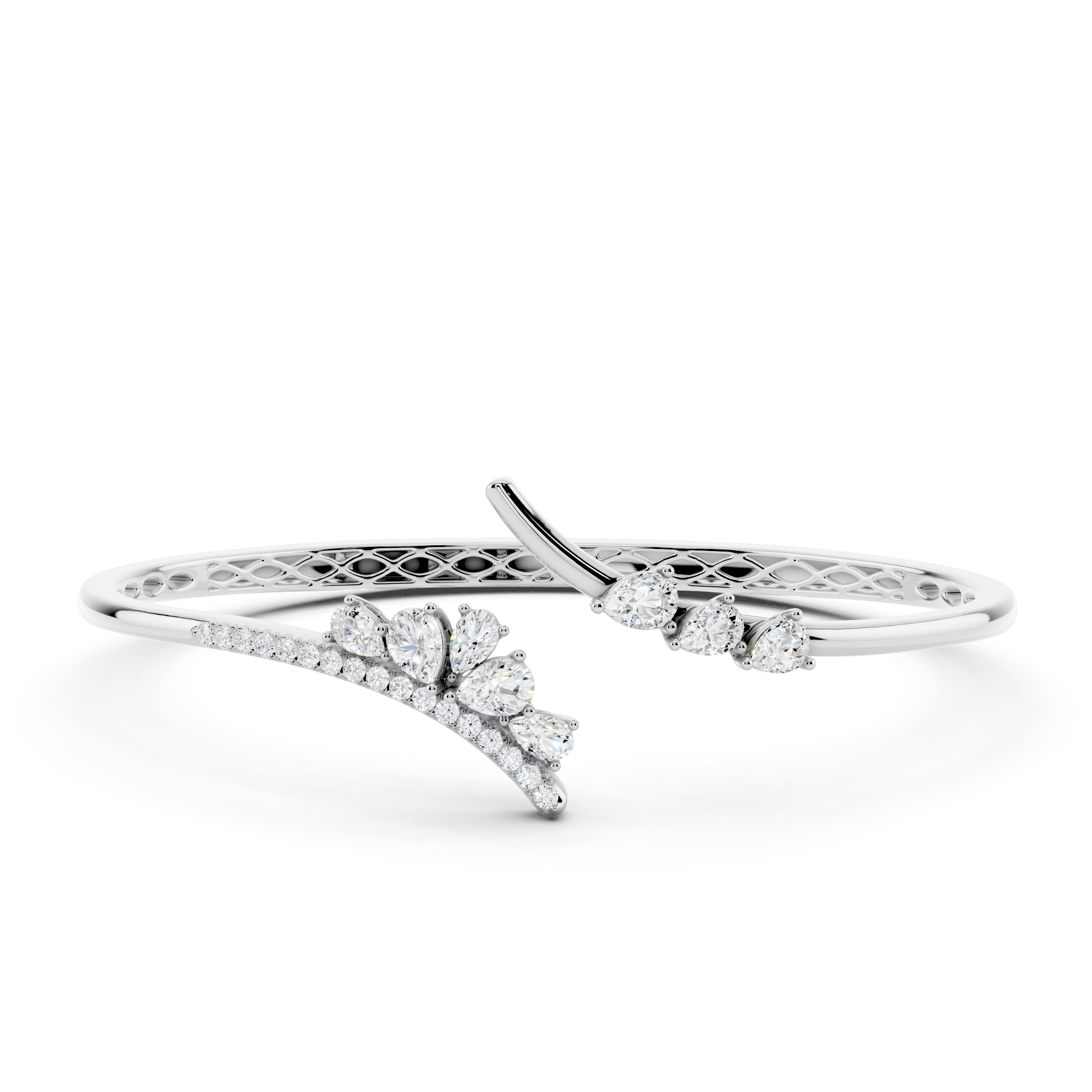 Pear (1.34 Ct) and Round (0.18 Ct) Lab Grown White Diamond Cluster Curve Bangle Bracelet for Women in 925 Sterling Silver