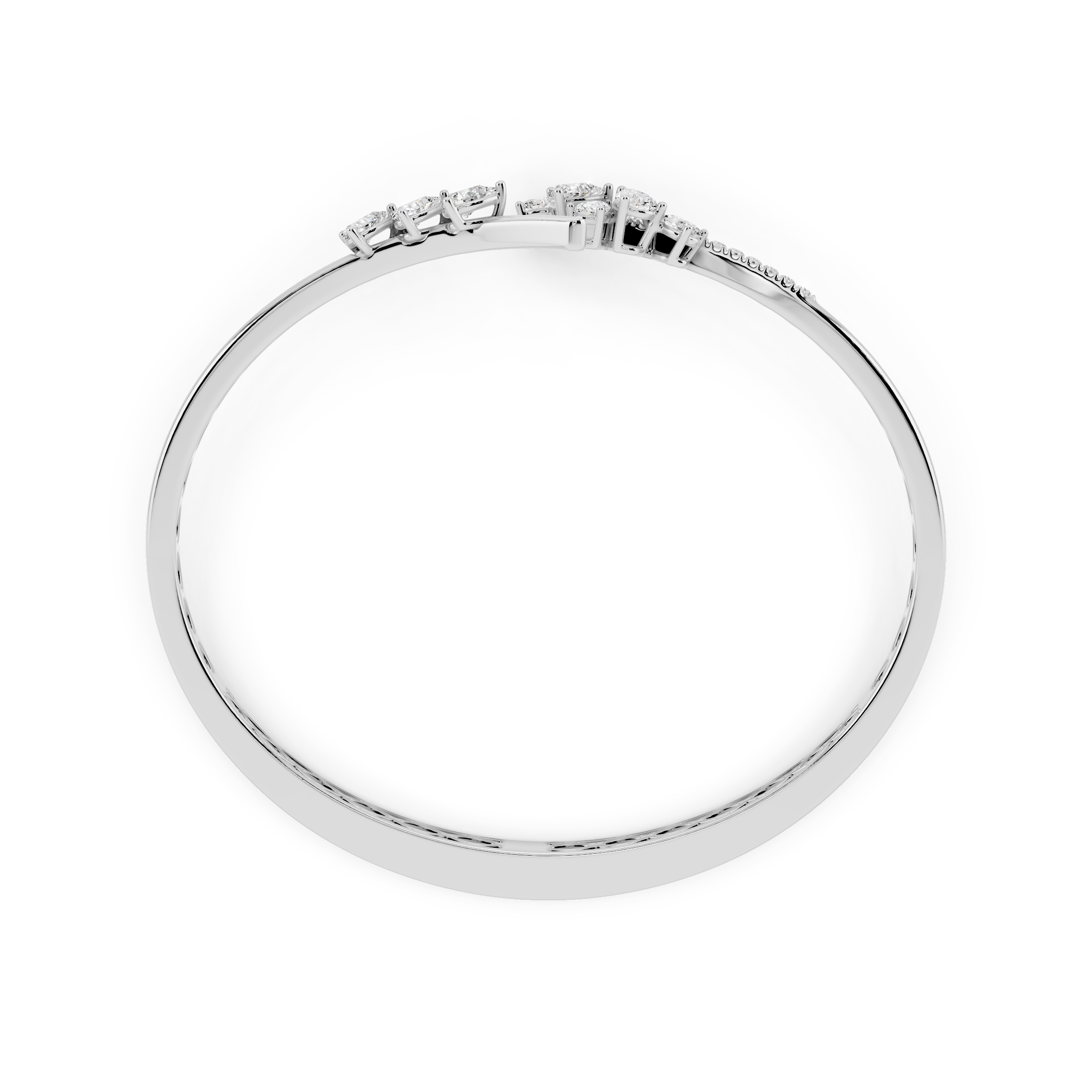Pear (1.34 Ct) and Round (0.18 Ct) Lab Grown White Diamond Cluster Curve Bangle Bracelet for Women in 925 Sterling Silver
